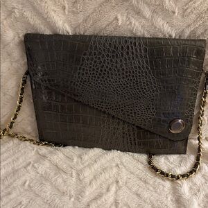 Elegant Black Croc-Embossed Clutch Bag